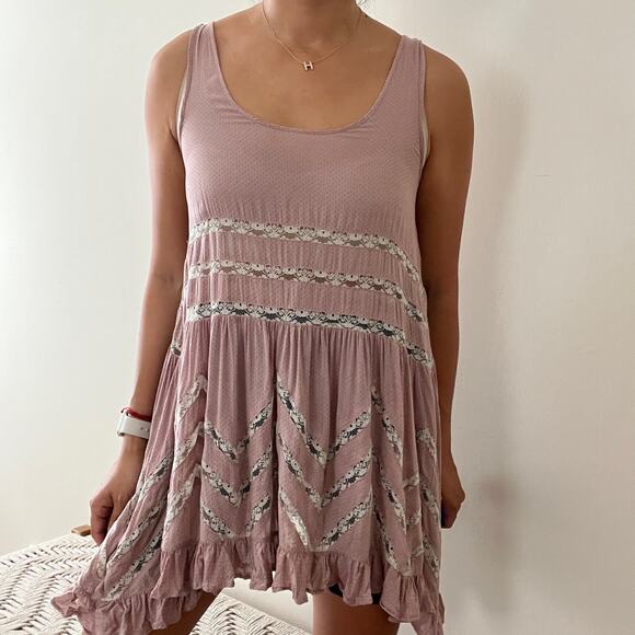 Free People Intimately Trapeze Mini Dress in Misty Combo Pink Size XS - Picture 8 of 11